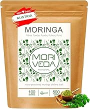 MoriVeda Moringa Powder, Microfine Oleifera Leaf Powder with Vitamins, Proteins, Amino Acids and Micronutrients, Made According to an Ayurvedic Recipe, Vegan and Gluten Free, 500g