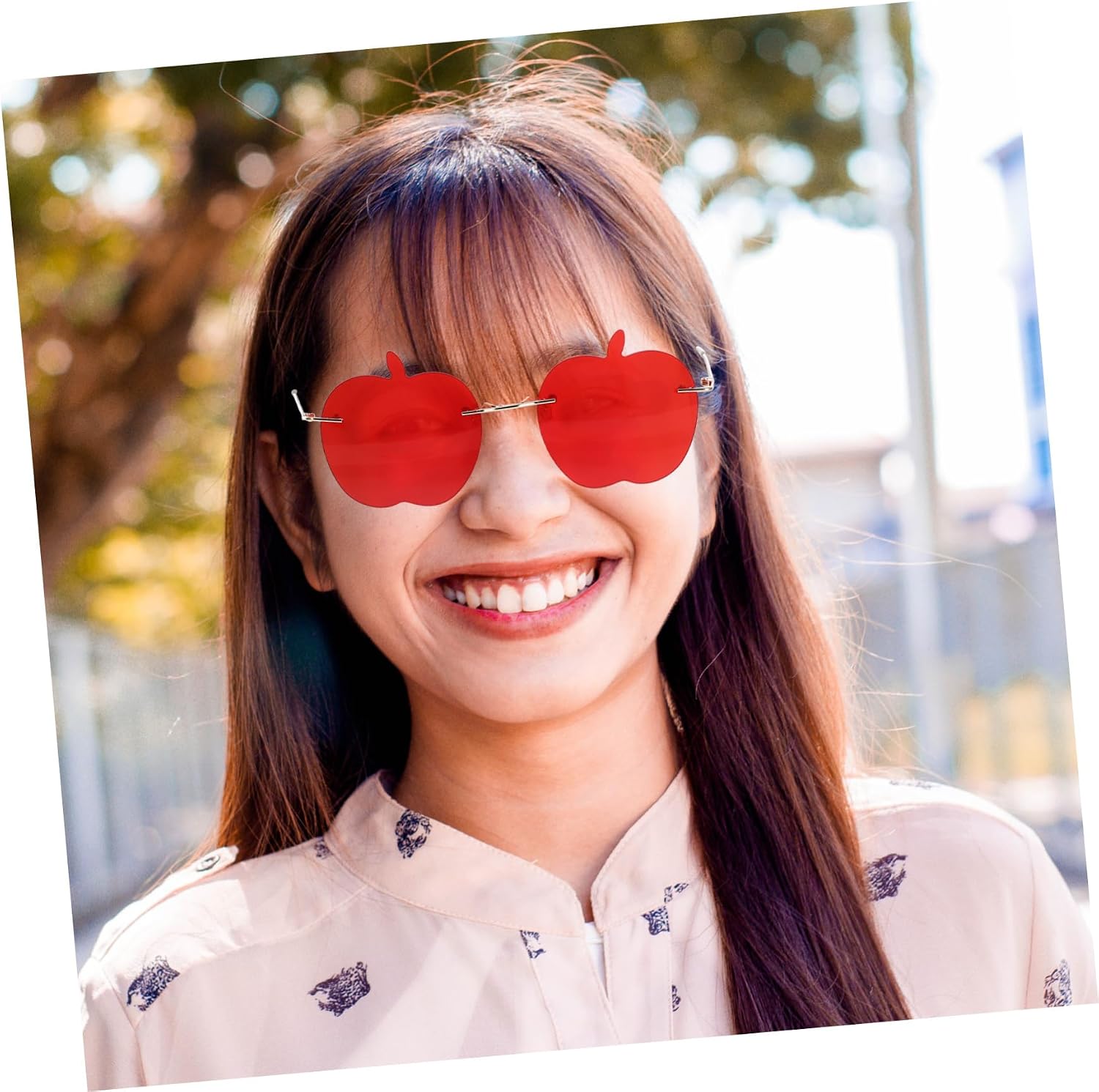 LIFKOME 1Pc Rimless Red Sunglasses for Women Unique Durable Eyewear Fun Party Eyeglasses Cosplay and Festival Style