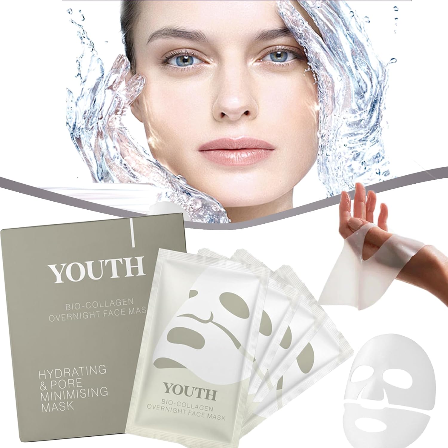 Youth Bio-Collagen Overnight Face Mask,2024 Best Deep Collagen Overnight Mask,Korean Hydrating Overnight Hydrogel Mask,Anti Wrinkle Lifting Mask,Pore Minimizing, Elasticity Improvement (34gx16ea)