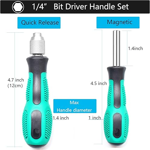 Miniatura 2 de Juego de 2 soportes para puntas de destornillador hexagonal de 14, con 1 mango de cambio rápido y 1 mango magnético para puntas de destornillador