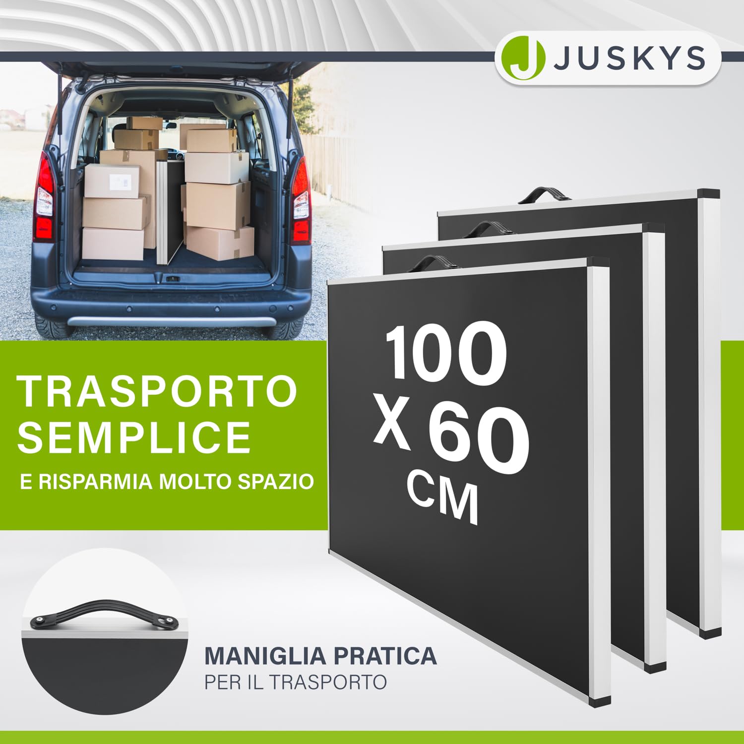 Juskys tavolo multiuso 3 pezzi in alluminio – pieghevole e regolabile in altezza, 100×60 cm, per mercatino, lavoro o campeggio – nero