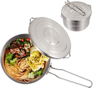 Cazuela de camping de acero inoxidable de 1,5 l con tapa y asa plegable para camping, senderismo, picnic