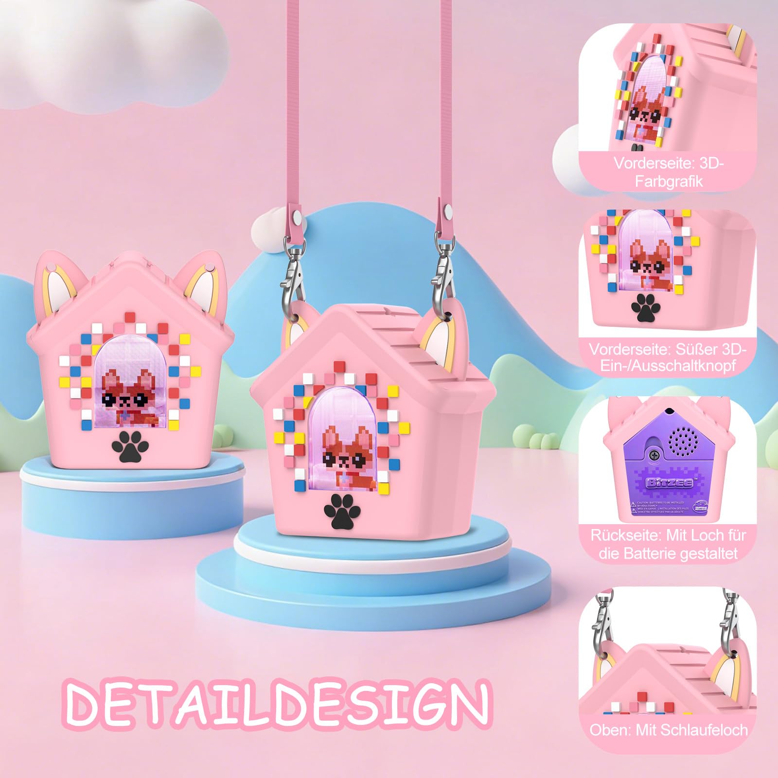 Compatible con Bitzee Doghouse, funda de silicona con correa, resistente a los golpes y a los arañazos, material de silicona suave y segura, ideal para niños (rosa) — view 4