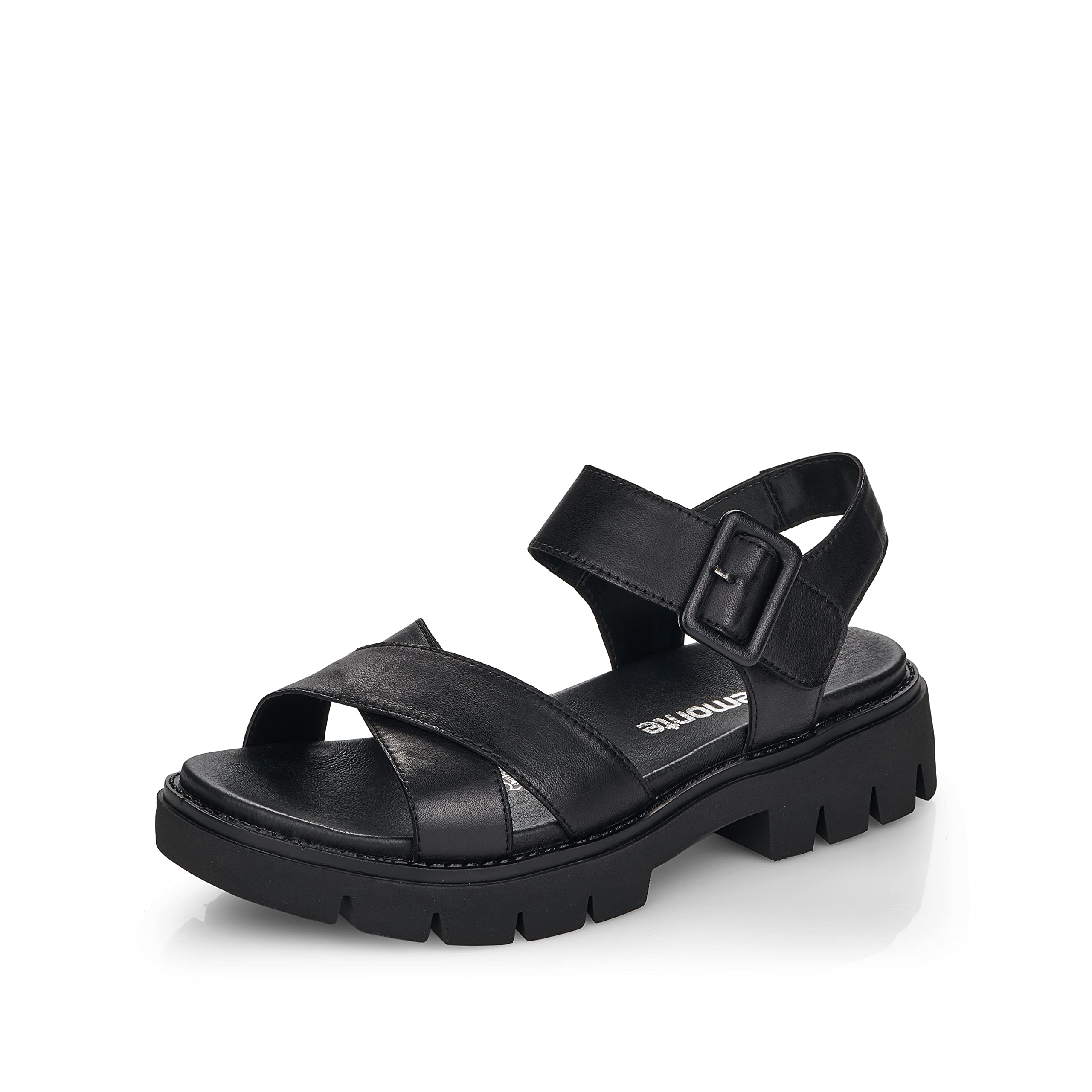 Remonte Women's Black Flat Sandals, 5 Uk, Leather Sandals For
