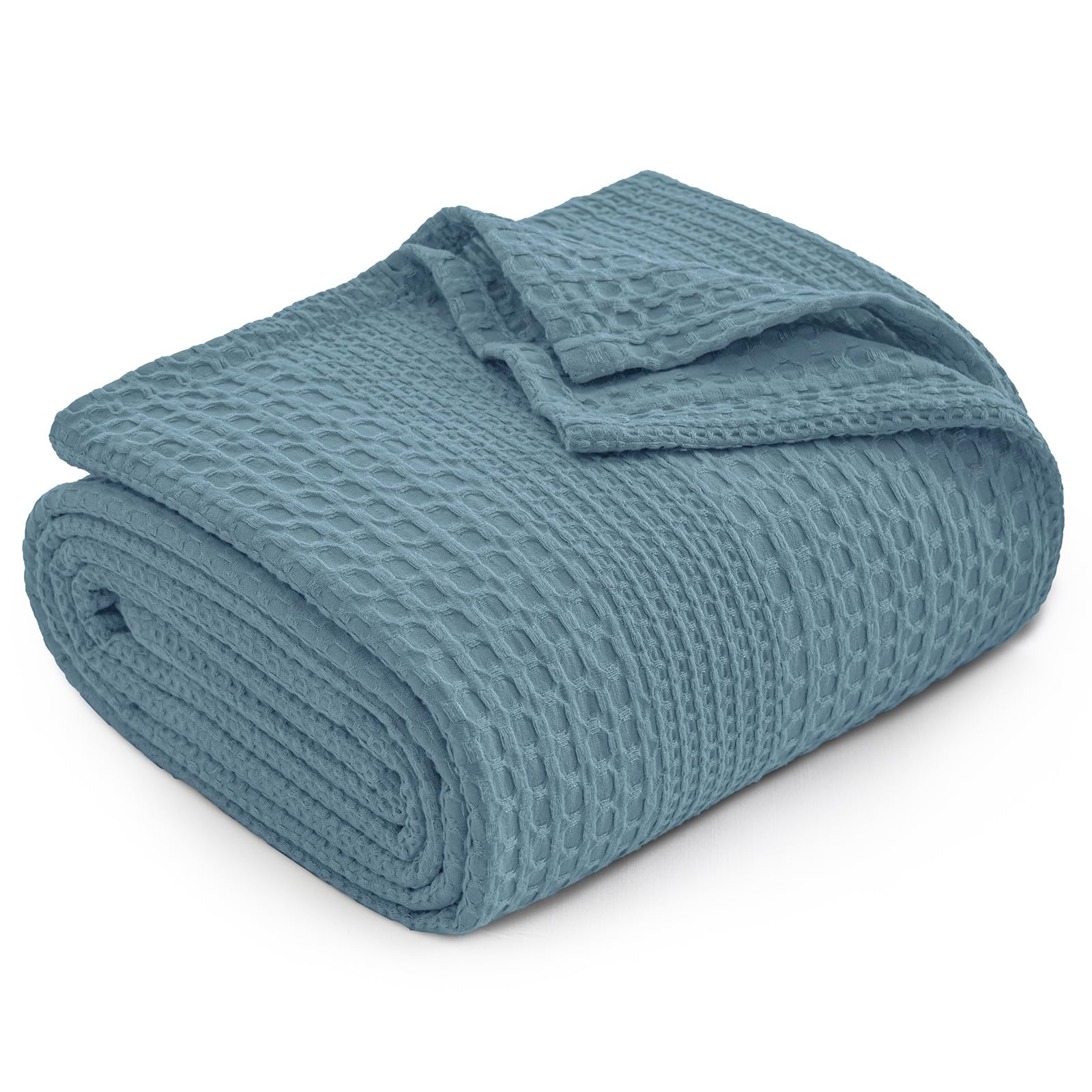 phf lightweight waffle weave blanket king size, breathable & ultra soft, 104"x 90" soft & cozy thin blanket for all season & hot sleepers, bed, home decor - stormy blue
