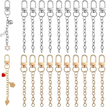 Zyghjort 20 Pcs Metal Keychain Making Kit, Key Ring with Chain, Gold Silver