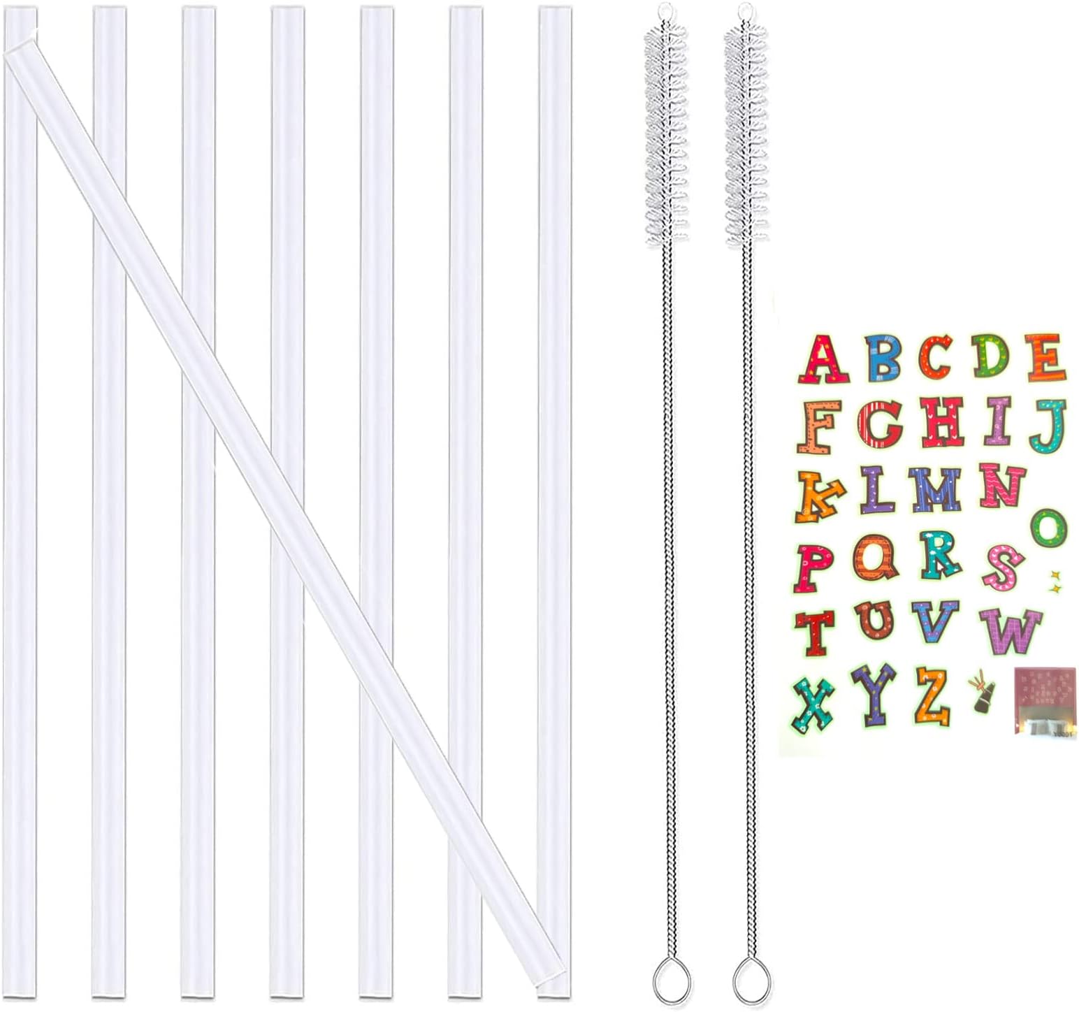 Miracredo 8 PCS Replacement Straws Compatible with Takeya, Fit ThermoFlask, Fit Hydro Flask Wide Mouth Straw Lid Water Bottles, BPA Free, Comes with 2 Cleaning Brushes and Stickers