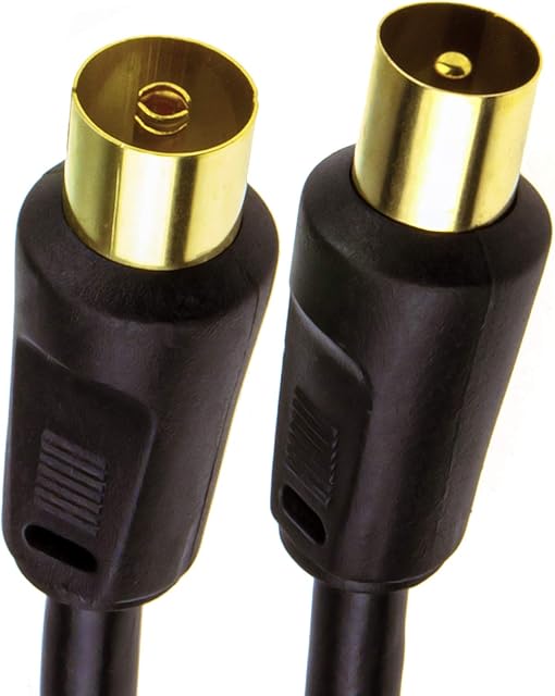 kenable RF Coaxial TV Aerial Lead Coax Plug to Socket Black RG59 Cable GOLD 1m [1 metres]