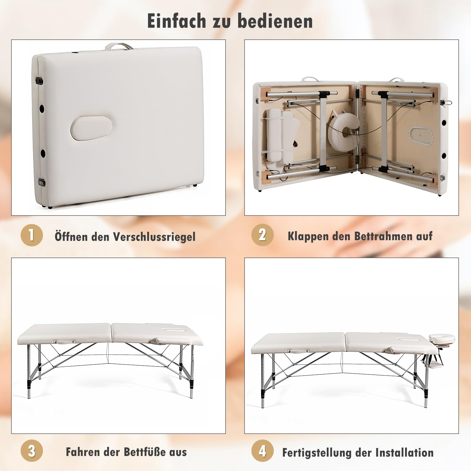 RELAX4LIFE Massageliege 2 Zonen Höhenverstellbar, Massagebett Klappbar, Massagetisch mit Tragetasche, Abnehmbarer Kopfstütze & Armlehnen, Kosmetikliege Massagebank 70cm Breit, bis 250 kg belastbar