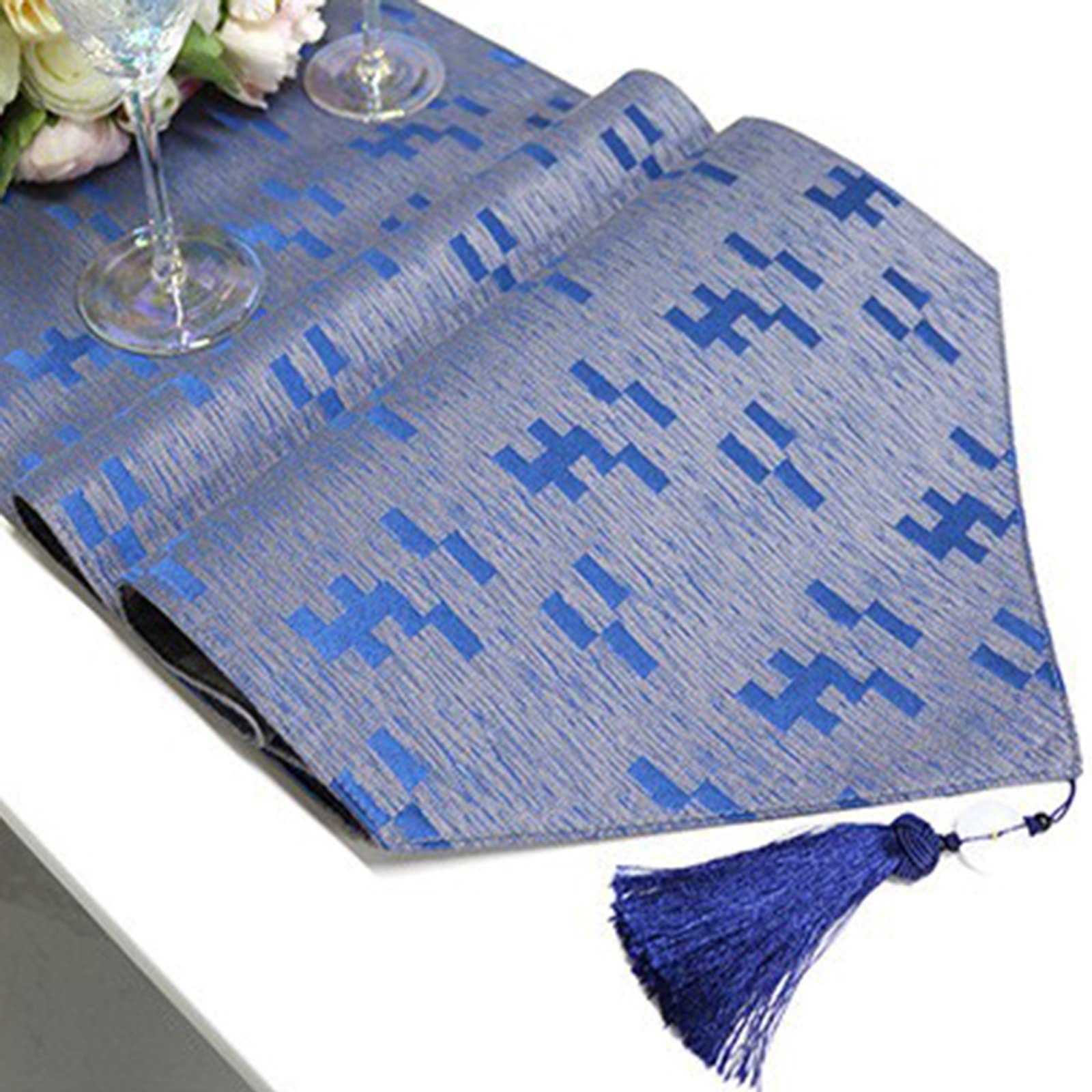 WXKAGF Runner da Tavolo Spring Modern Runner da Tavolo a griglia Blu Un Eye-Catcher in Primavera Estate Runner da Tavolo in Cotone Poliestere 35 x 200 cm