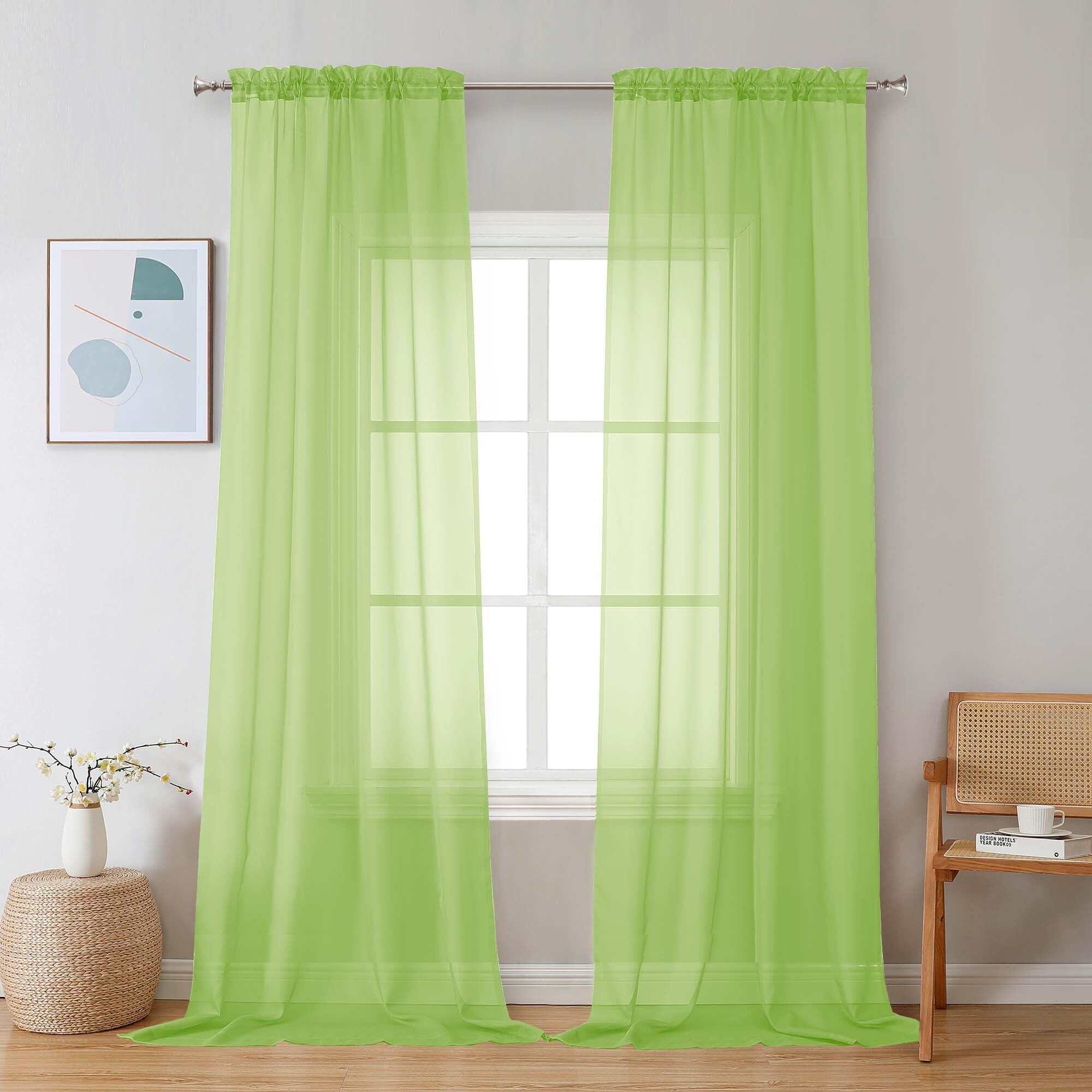Chyhomenyc Lime Sheer Curtains 96 inches Long 2 Panels, Light Filtering Soft Airy Solid Elegant Voile Window Treatment Drapes for Bedroom Living Room, 42Wx96L, 8FT L