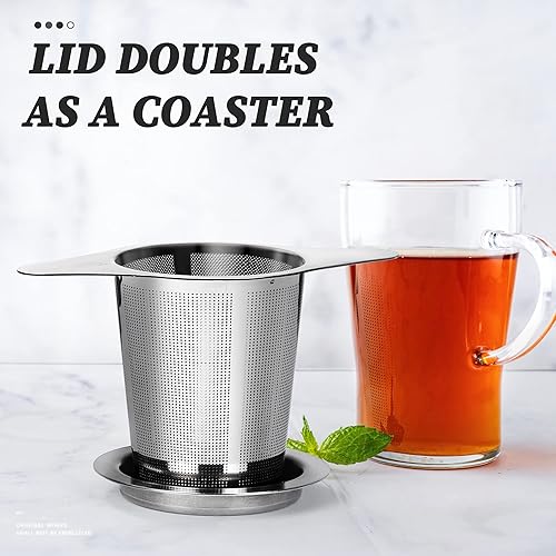 Miniatura 4 de Infusor de té de acero inoxidable 18/8 extra fino con gran capacidad y tamaño perfecto, asas dobles para colgar en teteras, tazas, tazas para