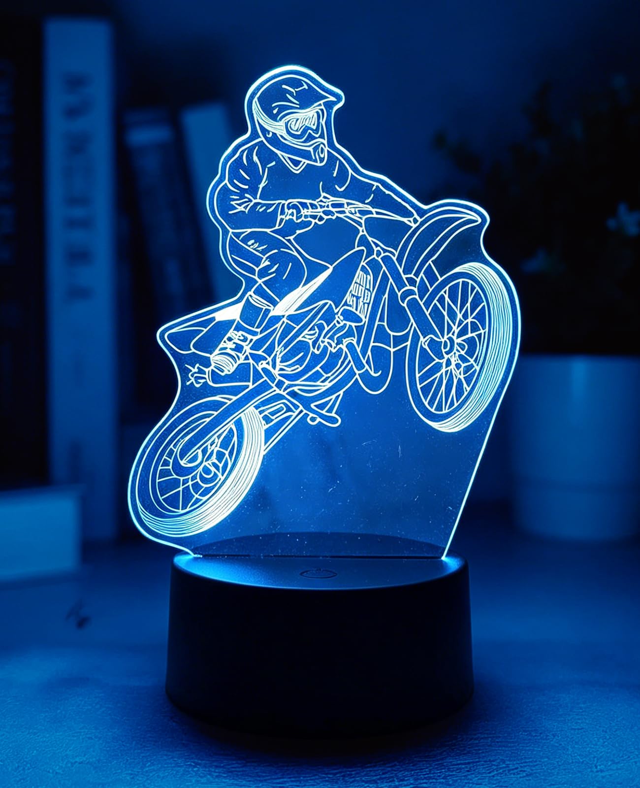 Motorcycle Night Light, Children's 3D Dirt Bike Lamp, Touch Sensitive Smart 7 Colour Led Table Lamp, Birthday Holidays Present, Plug in Night Light for Kids — image 1