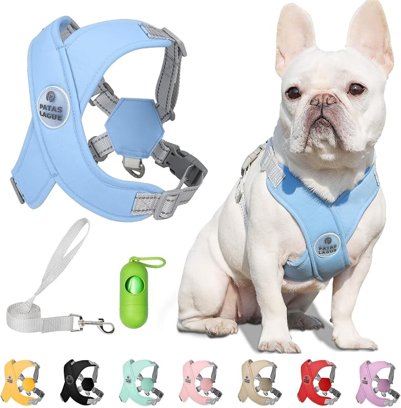Peitoral para Cães e Gatos com Guia, Design X e Faixas Refletivas Patas Lague Azul M