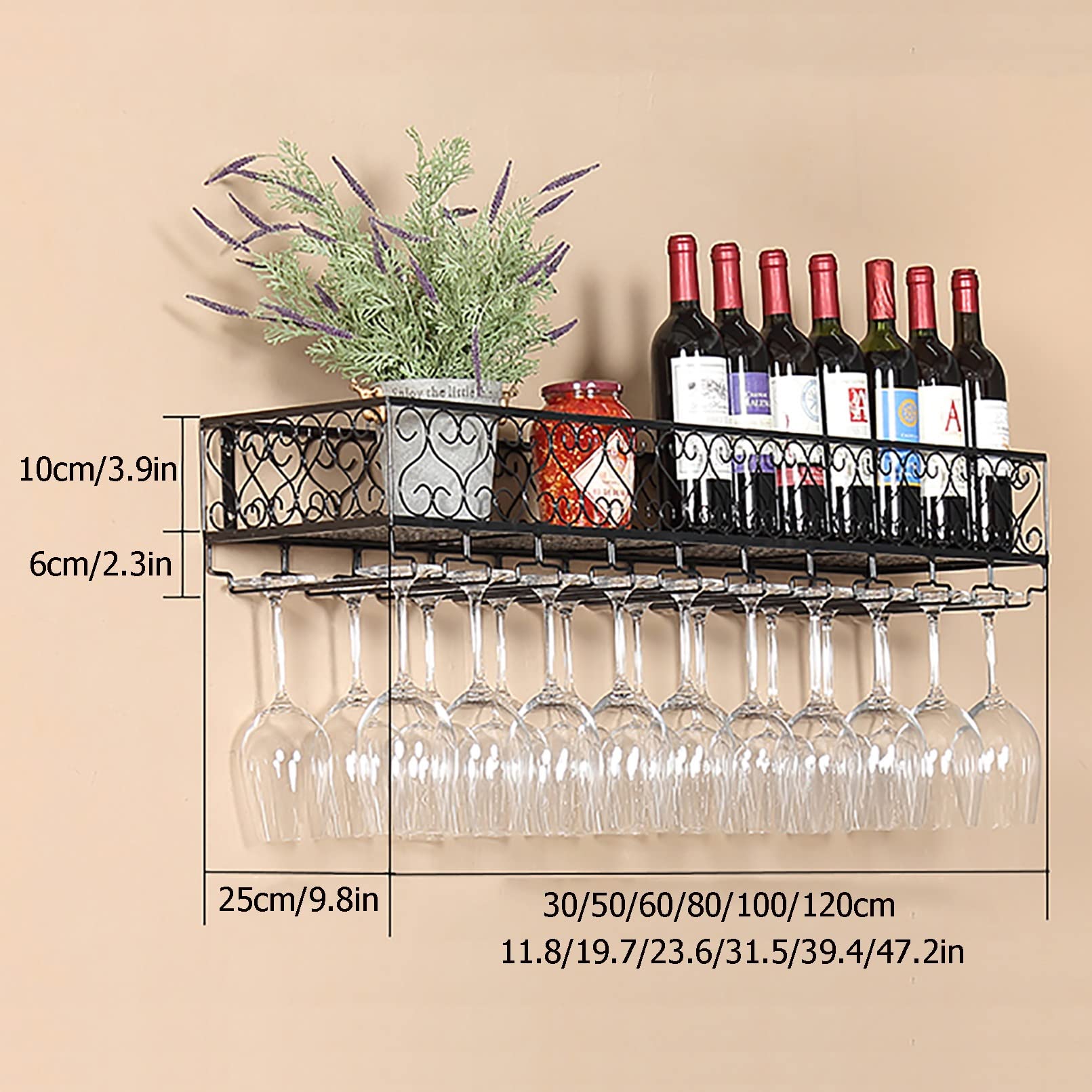 Casier à vin mural en métal avec support pour verre pour maison, bar, salon, restaurant