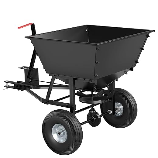 Suchtale Tow-Behind Broadcast Spreader, 130 lbs Capacity, Heavy Duty Fertilizer and Seed Spreader with Adjustable Flow Control Lever,10" Pneumatic Tires, Durable Metal Hopper for Various Terrain Type