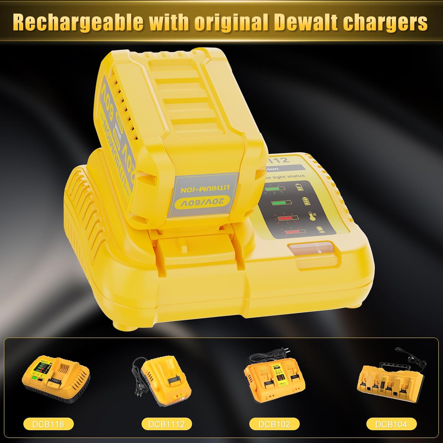 9.0Ah 2Pack Replacement for Dewalt 20V 60V Battery and DCB112 Charger Compatible with DCB609 DCB606 DCB612 DCB200 DCB201 DCB203 DCB204 DCB206 DCB207 DCB209 - Image 6