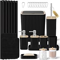Vista 56 de Bathroom Accessories Set - 25PC Bathroom Sets with Shower Curtain and Rugs, Orange Bathroom Accessories with Trash Can, Soap Dispenser, Soap Dish &