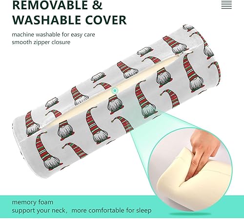 Miniatura 4 de Christmas Gnomes in Striped Bolster Pillow Insert Memory Foam Neck Roll Pillow for Sleeping 17 Round Pillow Insert Cylinder Bolster