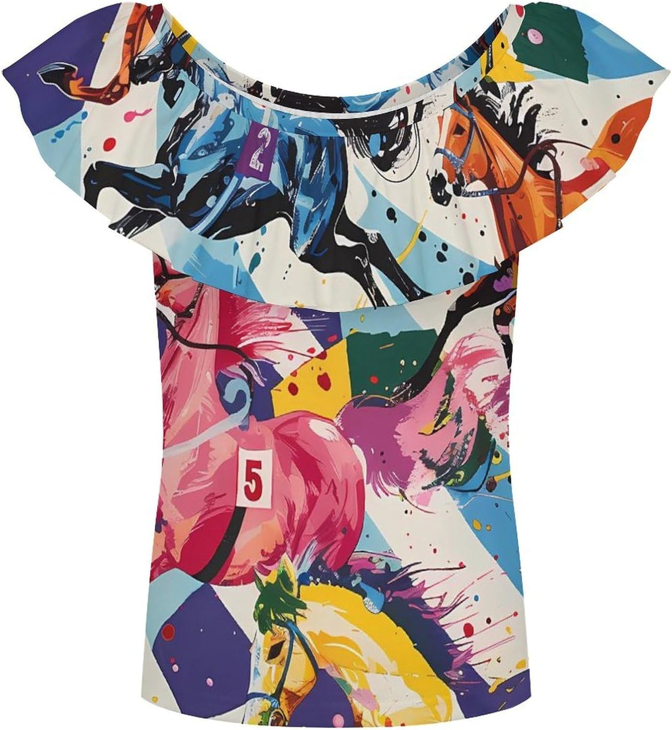 Horse Races Girls T-Shirts Top Ruffle Short Sleeve Blouse Casual Graphic Tees