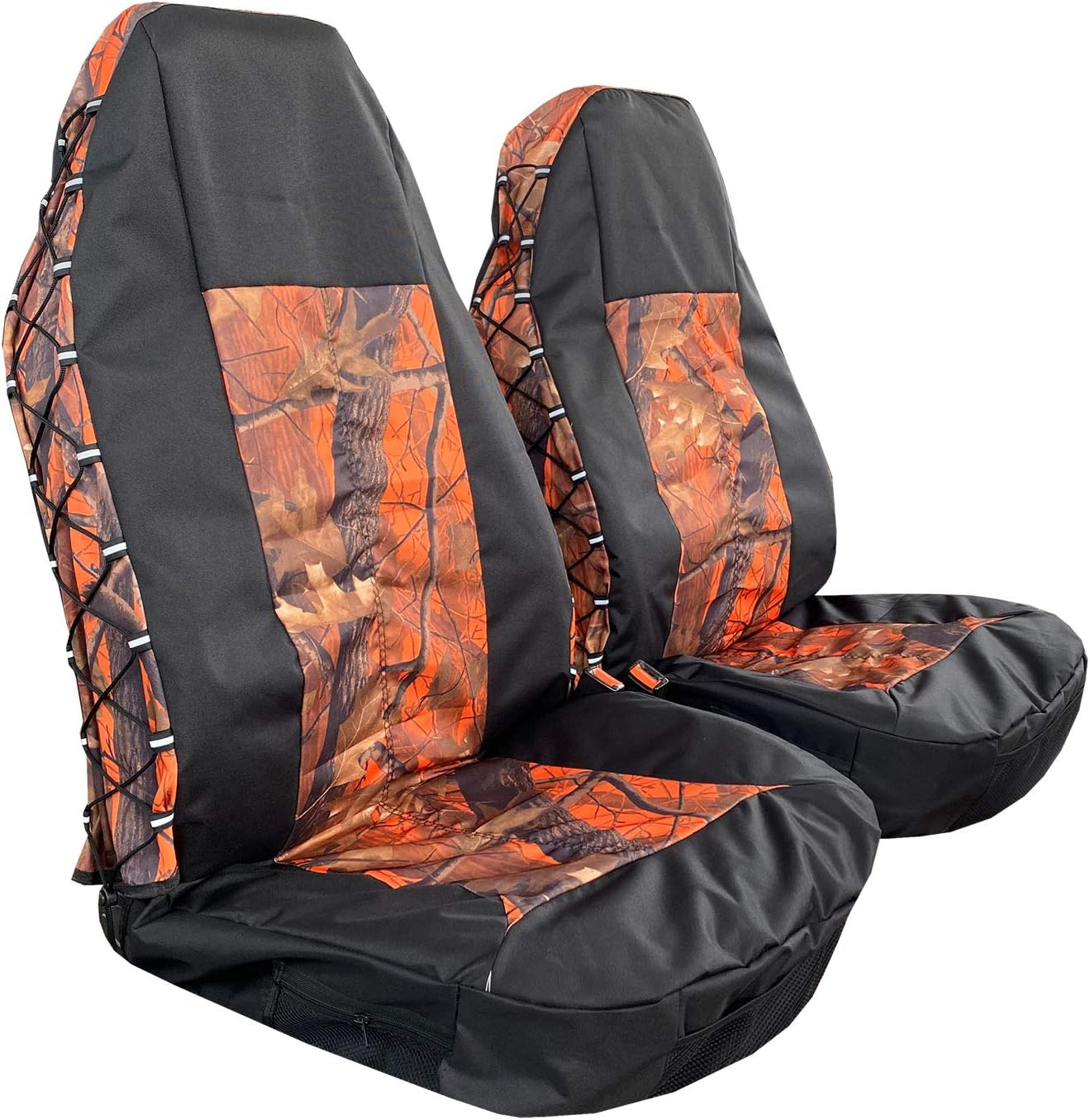 Hunting Camouflage Seat Cover | Low Back Front Bucket | Waterproof Camo Canvas for Car Truck SUV Van (2 Pack) (bk/camo01)