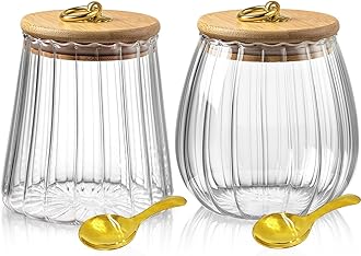 Viovian 22 & 25 FL OZ | Glass Storage Jars with Bamboo Lids Sugar Coffee Containers Set of 2 Clear Decorative Jar Canister for Foods Cookie Candy Nuts Snacks