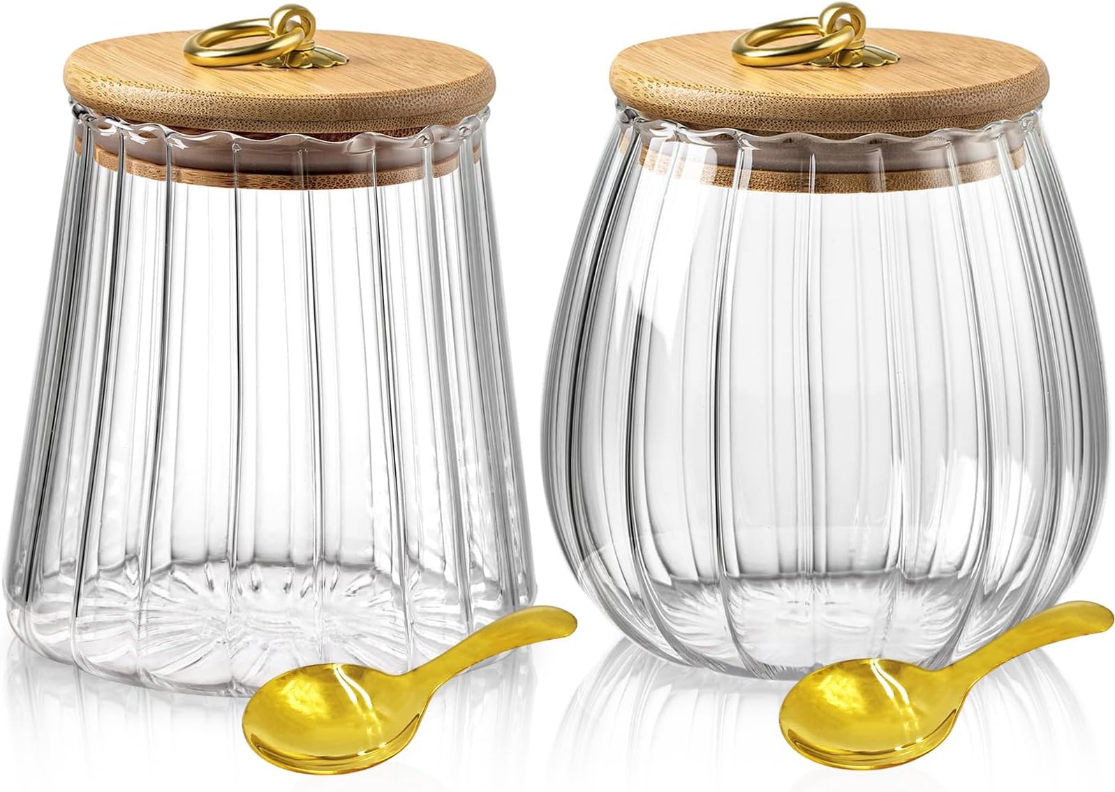 Viovian 22 & 25 FL OZ | Glass Storage Jars with Bamboo Lids Sugar Coffee Containers Set of 2 Clear Decorative Jar Canister for Foods Cookie Candy Nuts Snacks