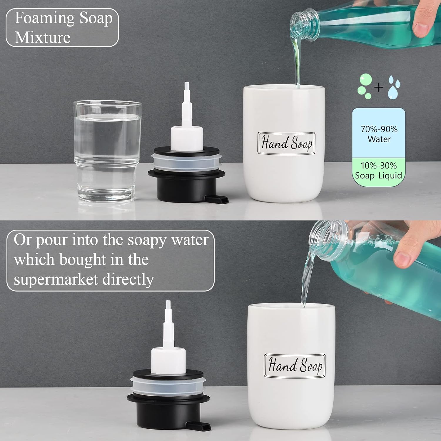 BosilunLife White Soap Dispenser Set - 2 Pack 12oz Ceramic Dish Soap Dispenser with Rust Proof Pump for Kitchen, Hand Soap and Lotion Set Suitable for Farmhouse Bathroom Decor with Waterproof Labels - Image 4