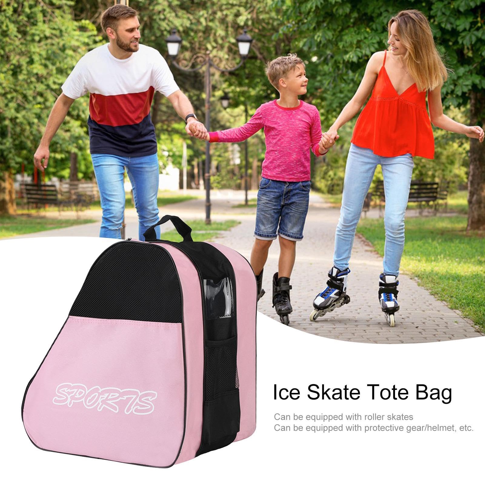 WIYETY Sac Pour Patins à Roulettes Et Patins à Glace - Bandoulière Réglable, Tissu Oxford Résistant, Noir/Rose