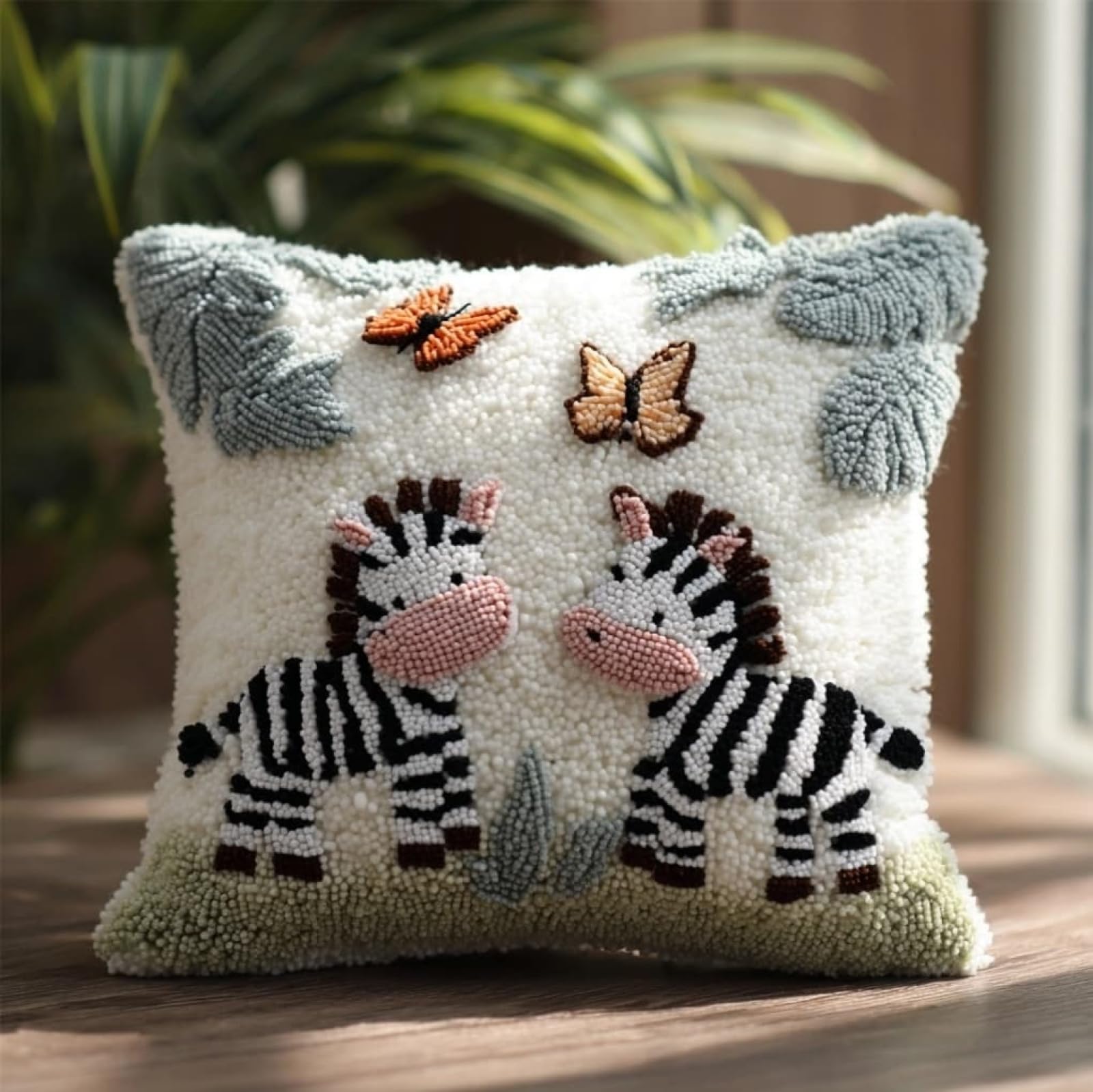 WallustrioaW Latch Hook Kits Printed Cushion,Zebras and Butterflies