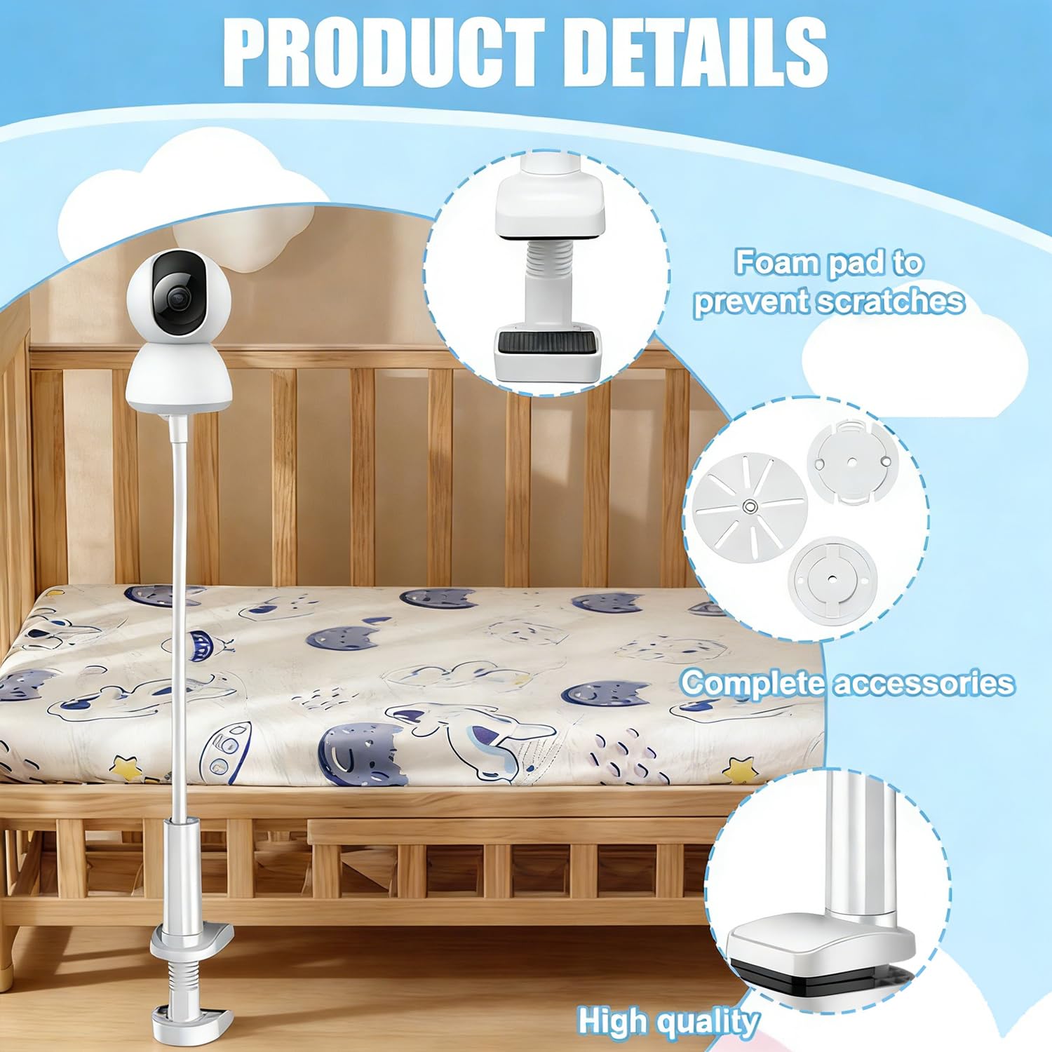Soporte Camara vigilancia Bebe, Soporte flexible para monitor de video de bebé, So-porte para monitor de video de bebé, So-porte universal flexible para mo-nitor de video de bebé, apto para cuna