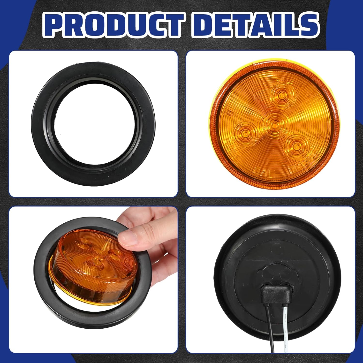 VIHOSE 12 Pcs Led Trailer Marker Lights 2.5 Inch 4 Diodes Flash Mount 12v Round with Rubber Grommets Marker Indicators Lights for Van Truck Bus Car Boat, Amber and Red