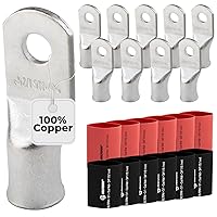 Vista 264 de SELTERM 25 piezas de lengüetas de cable de batería de cobre estañado de grado marino de 2/0 AWG de 3/8 pulgadas, terminales de anillo de calibre 00