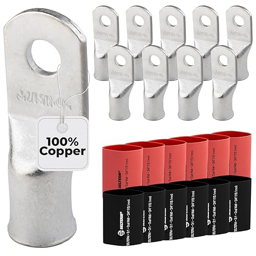 Miniatura 503 de SELTERM - Terminal en anillo de grado marino UL 2/0 AWG 3/8 pulgadas (25 uds) para batería, terminal tubular de cable eléctrico, conector calibre