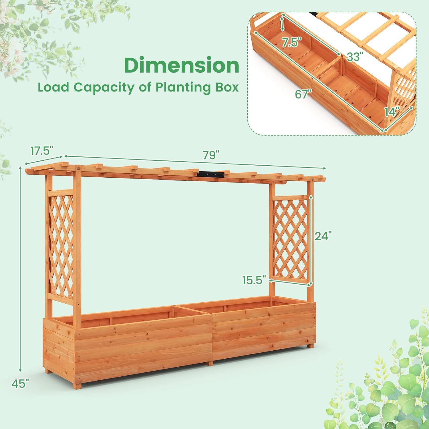 Diagram showing the detailed dimensions of the Giantex Raised Garden Bed, including overall length, width, height, and internal planter box measurements.