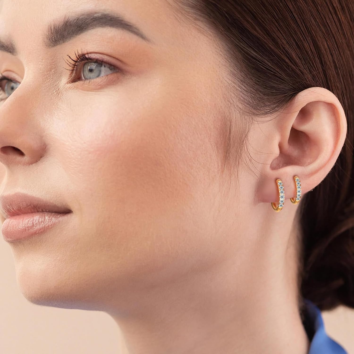 G23 Titanium Slim 14k Gold Plated Small Huggie Hoop Earrings for Women, Hypoallergenic F136 Implant Grade Pure Titanium for Sensitive Ears，CZ Waterproof and Non-Tarnish - Image 3