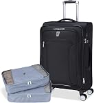 Atlantic Sailbound Softside Carry-On Luggage – with 8 Spinner Wheels and Retractable Handle, Integrated TSA Lock, RFID Pocket & USB Charging Port, Includes 2 Packing Cubes – Black