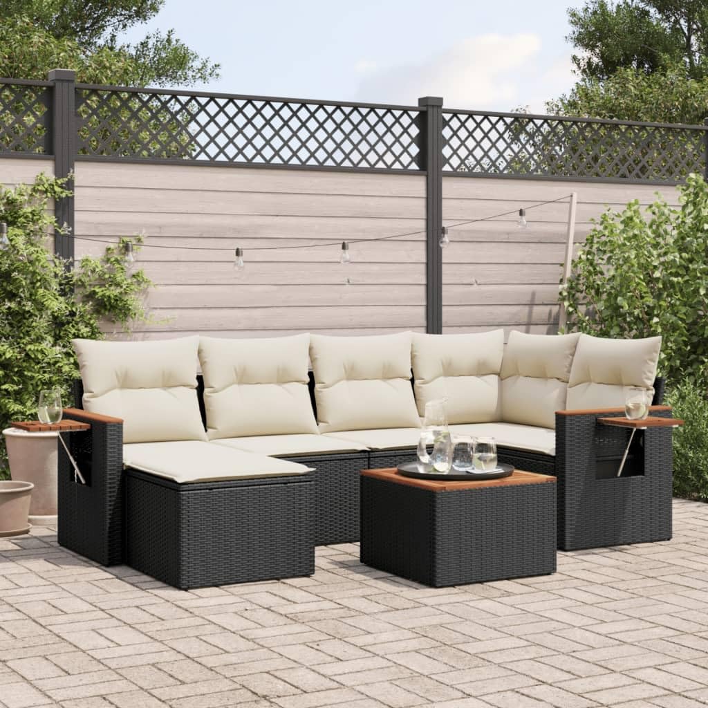 Set di 7 divani da giardino con cuscini, in polyrattan, resistente alle intemperie, per terrazza, balcone, per esterni, con tavolo, pieghevole, salvaspazio