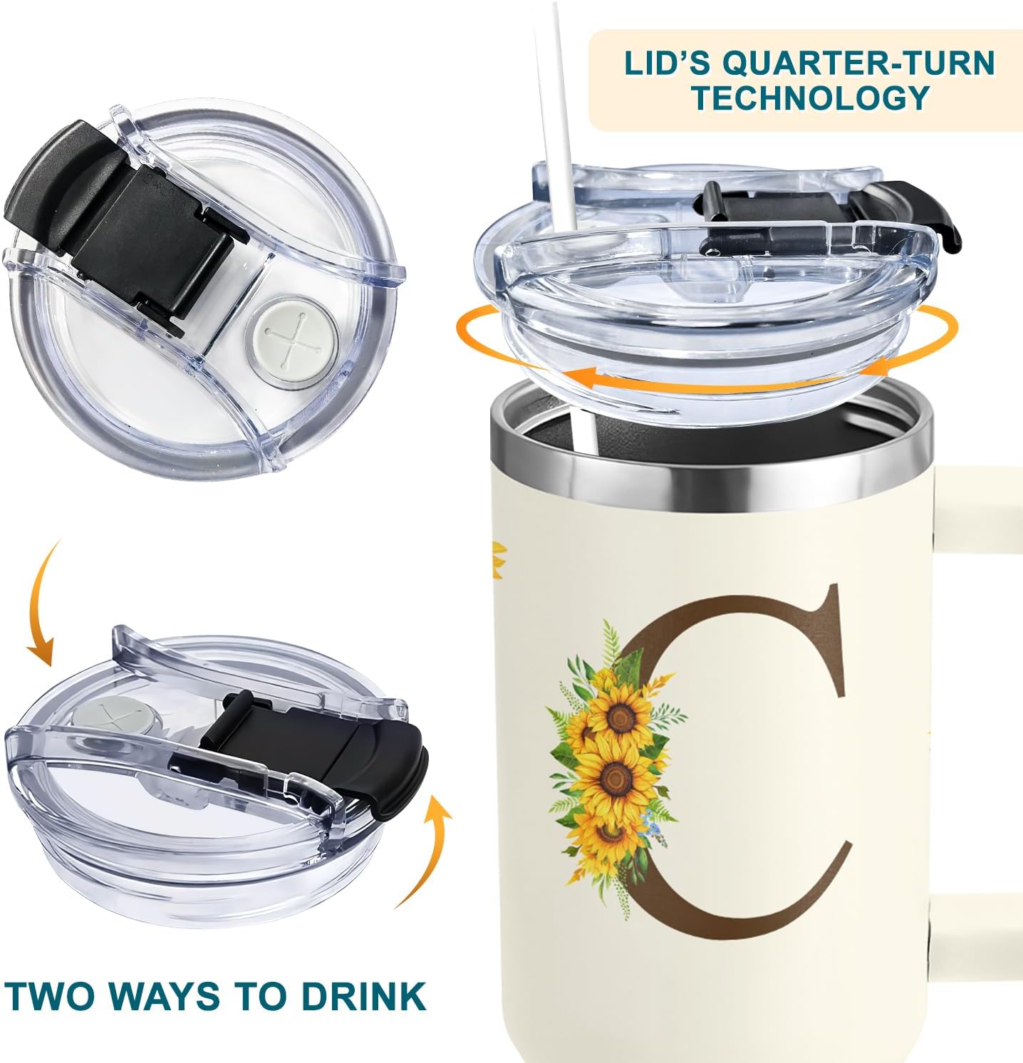 Personalized Birthday Gifts For Women - Sunflowers Monogrammed Cup For Boss Day, Christmas - Customized Gifts For Women, Mom, Wife, Coworkers, Boss Lady, Her - Custom Tumbler With Handle 40oz - Image 5