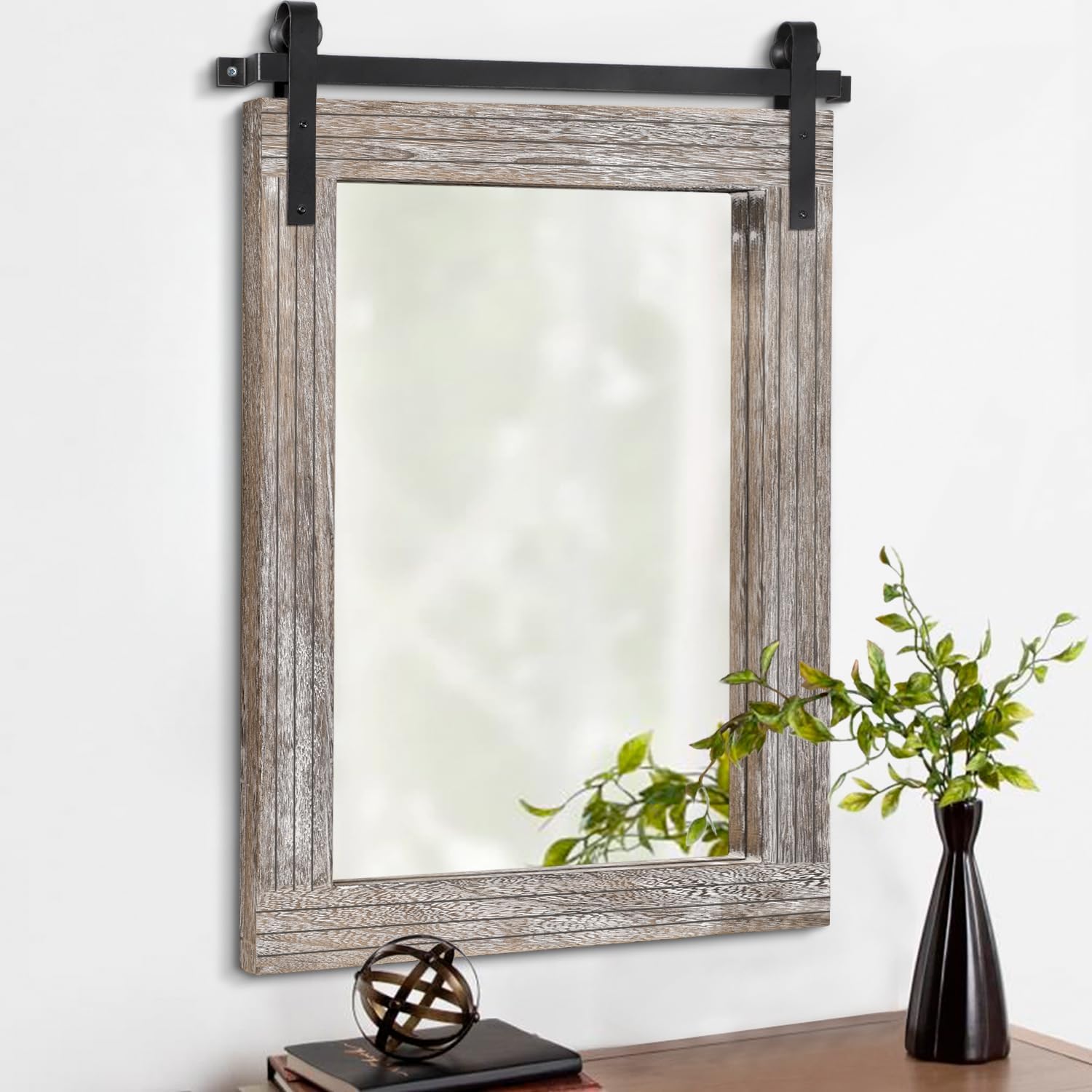 AAZZKANG Wooden Mirror Rectangle Decorative Rustic Wall Mirror with Framed Bedroom Living Room Bathroom Mirror 26"x18" 26"L x 18"W Light Tan