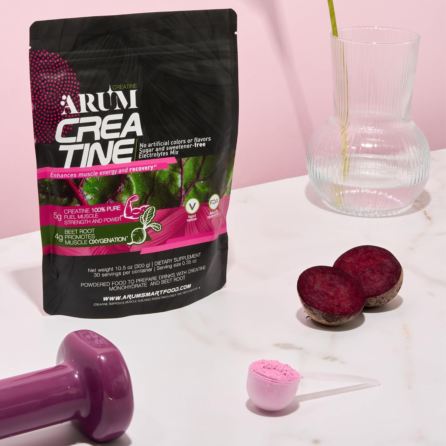 ARUM Creatine with Beetroot & Electrolytes – Micronized Creatine Monohydrate Powder 5g + Beet Extract 4g – Muscle Strength, Endurance, Hydration & Recovery – Vegan, Sugar-Free, 30 Servings