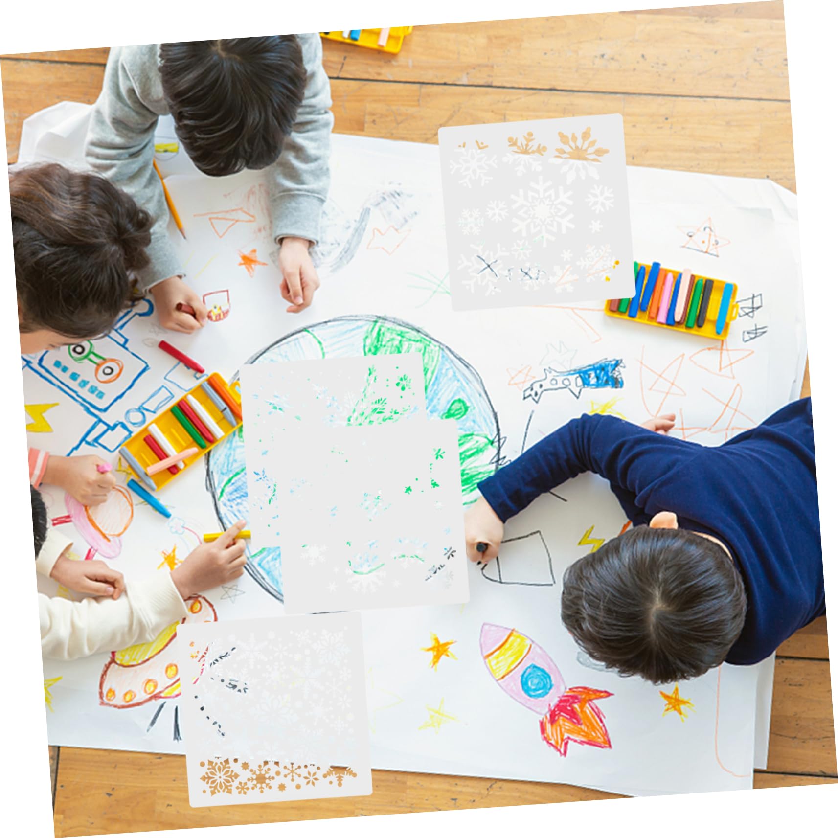 SHINEOFI 5 Juegos Plantilla De Pintura Plantillas De De Nieve Para Pintar Arte Del De Nieve Plantillas De Vacaciones De Nieve Pegatinas El Plastico 4 Uds * 5