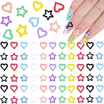 Kawaii Nail Charms, 200 PCS Heart Stars Colorful Resin Art Charm Cute Gems for Women Girls Decorations