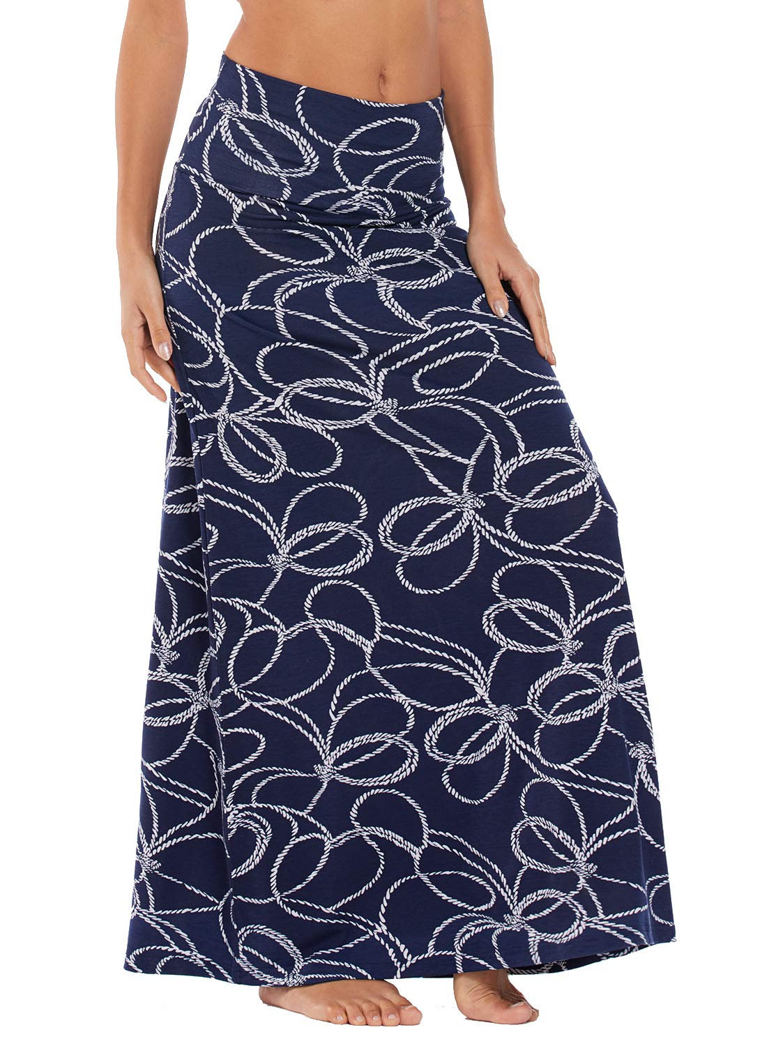 EXCHIC Jupe longue style bohème avec taille élastique et imprimé/unie, 10, XX-Large