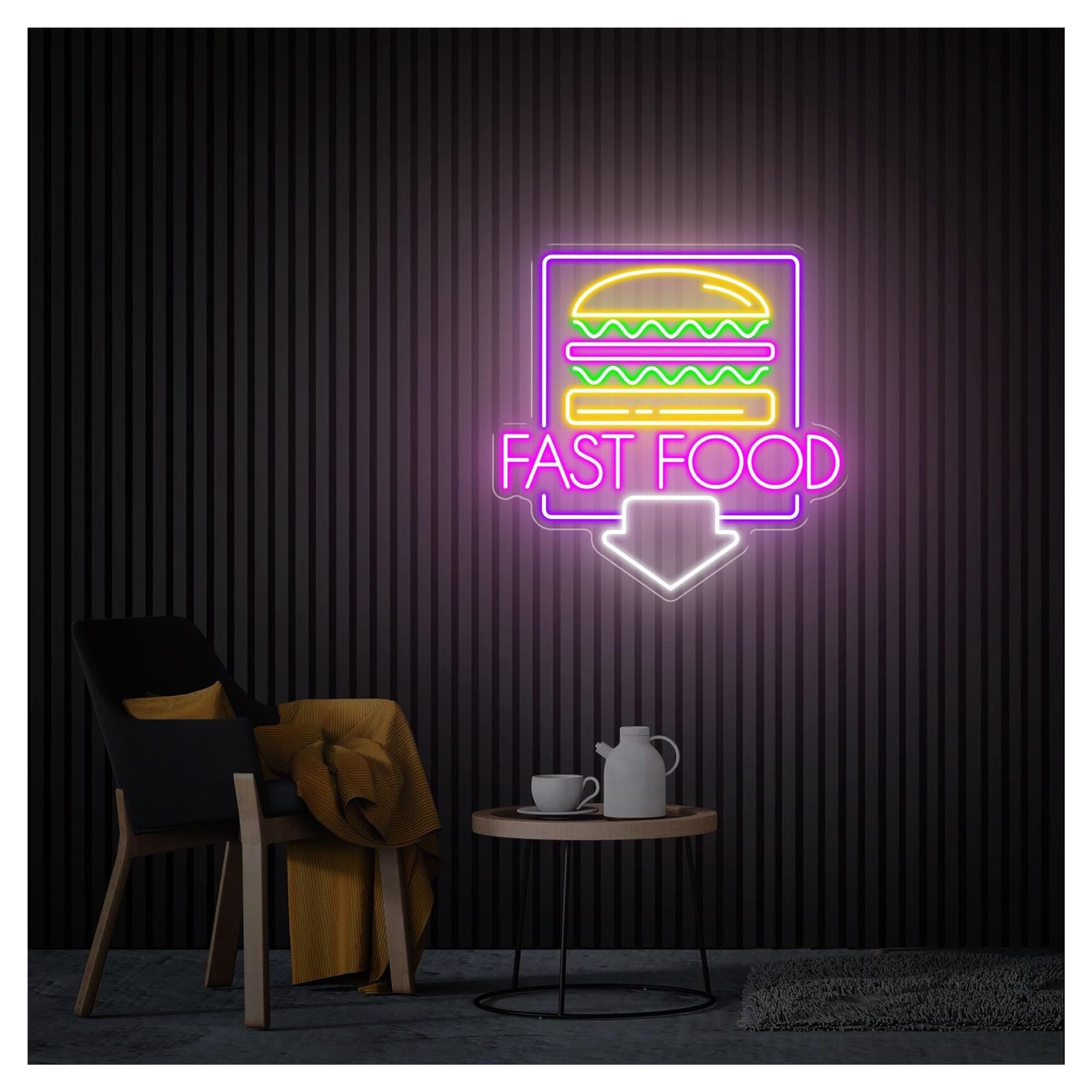 RONGCH Hanging Art Signs Fast Food Arrow Neon Sign,Suitable for Handmade Shop Decor with Dimmable 49cmx50cm(C)