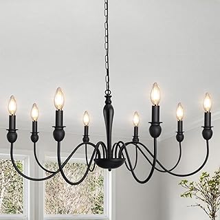 Matte Black Farmhouse Chandelier Light Fixture Ceiling 8 Light Large Rustic Industrial 37in Chandeliers for Dining Room Ca...