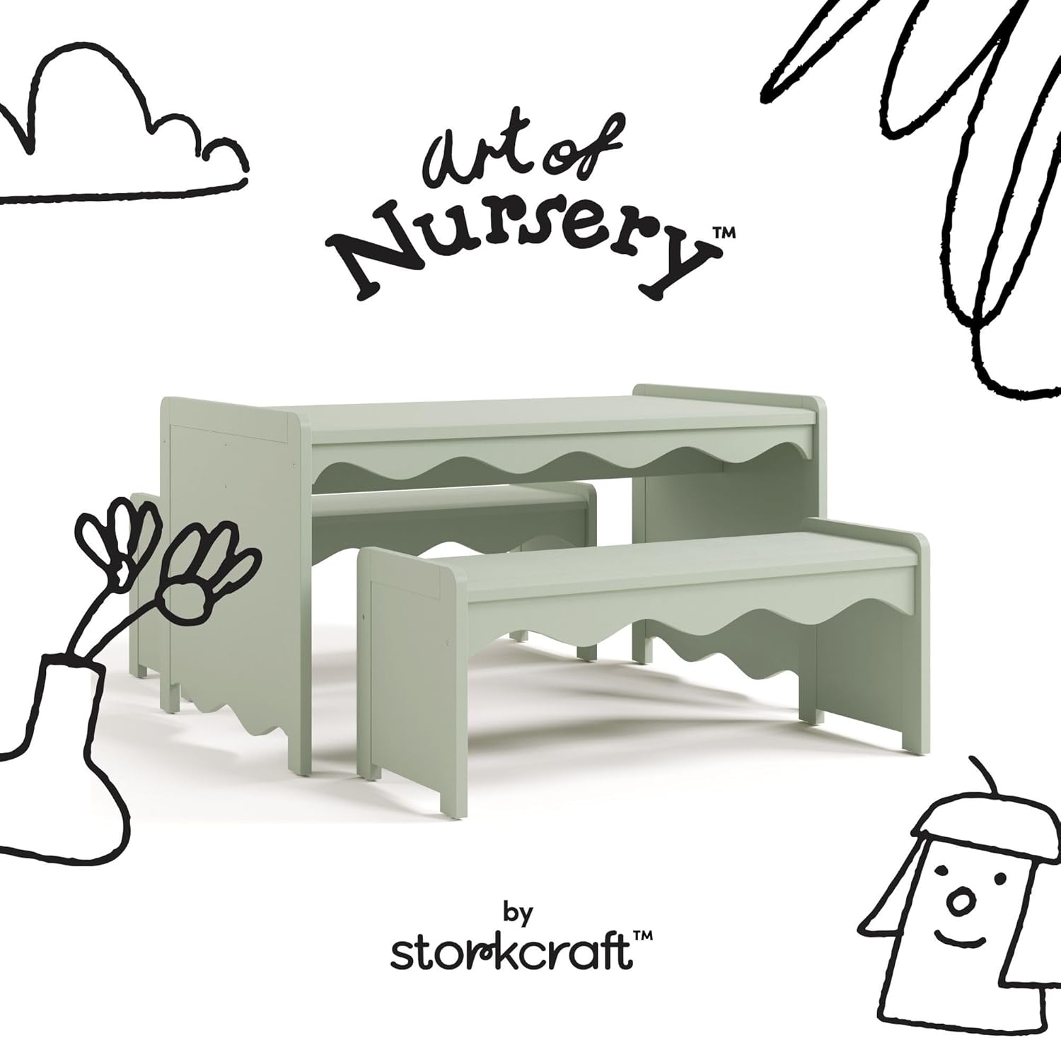 Storkcraft Casablanca Montessori Indoor Kids Table & Bench Set – Premium Kids Activity Table and Bench Set, Toddler Furniture for Crafts and Snack Time, Durable & Easy-to-Clean Surface (Sage)