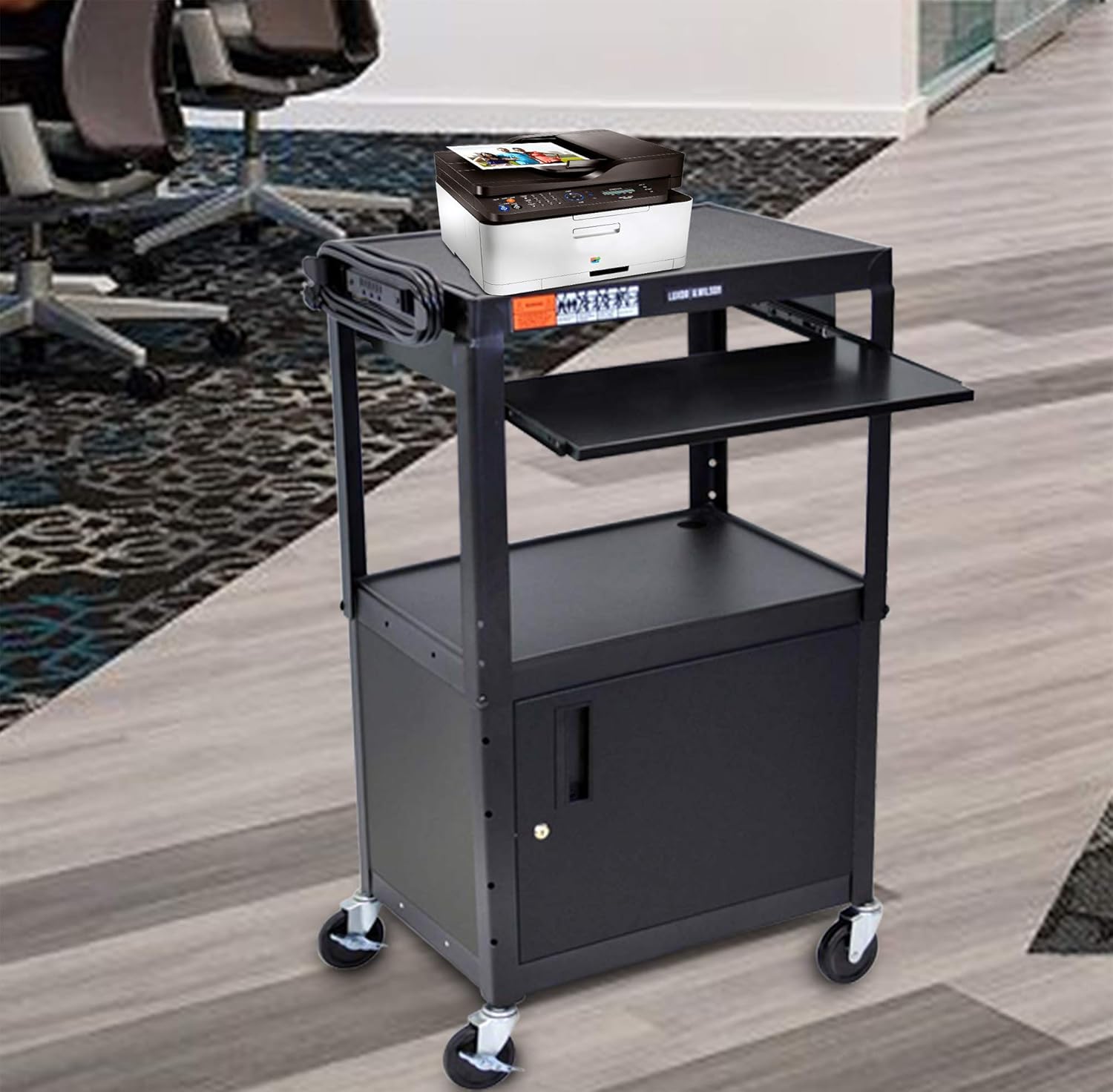 LUXOR AVJ42KBC Adjustable Steel A/V Cart - Cabinet with Pullout Trays : Computer And Machine Carts : Office Products