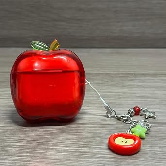 Apple Shaped Protective Case for AirPods Pro 1/2/3&AirPods 4, Transparent TPU Material, Shockproof Design with Pendant, Cute Fruit Style 01-Red Apple Pendant, Airpods 4