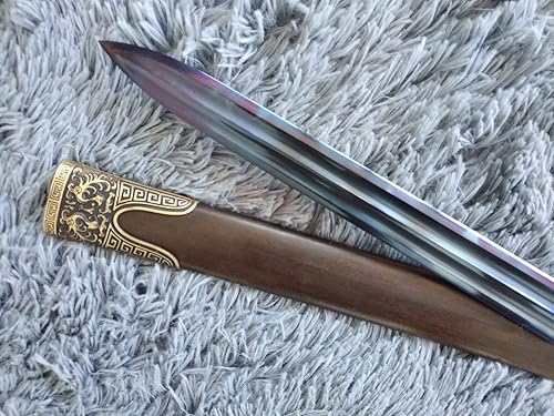 Miniatura 5 de Espada Lin, espada Han, forjada a mano, hoja azul de acero de alto carbono, palisandro, accesorios de latón